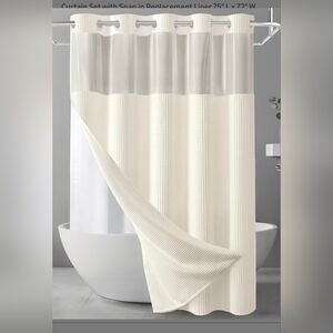 71×80 Cottom Waffle Weave Shower Curtain, Grommet, Removable Liner LIKE NEW